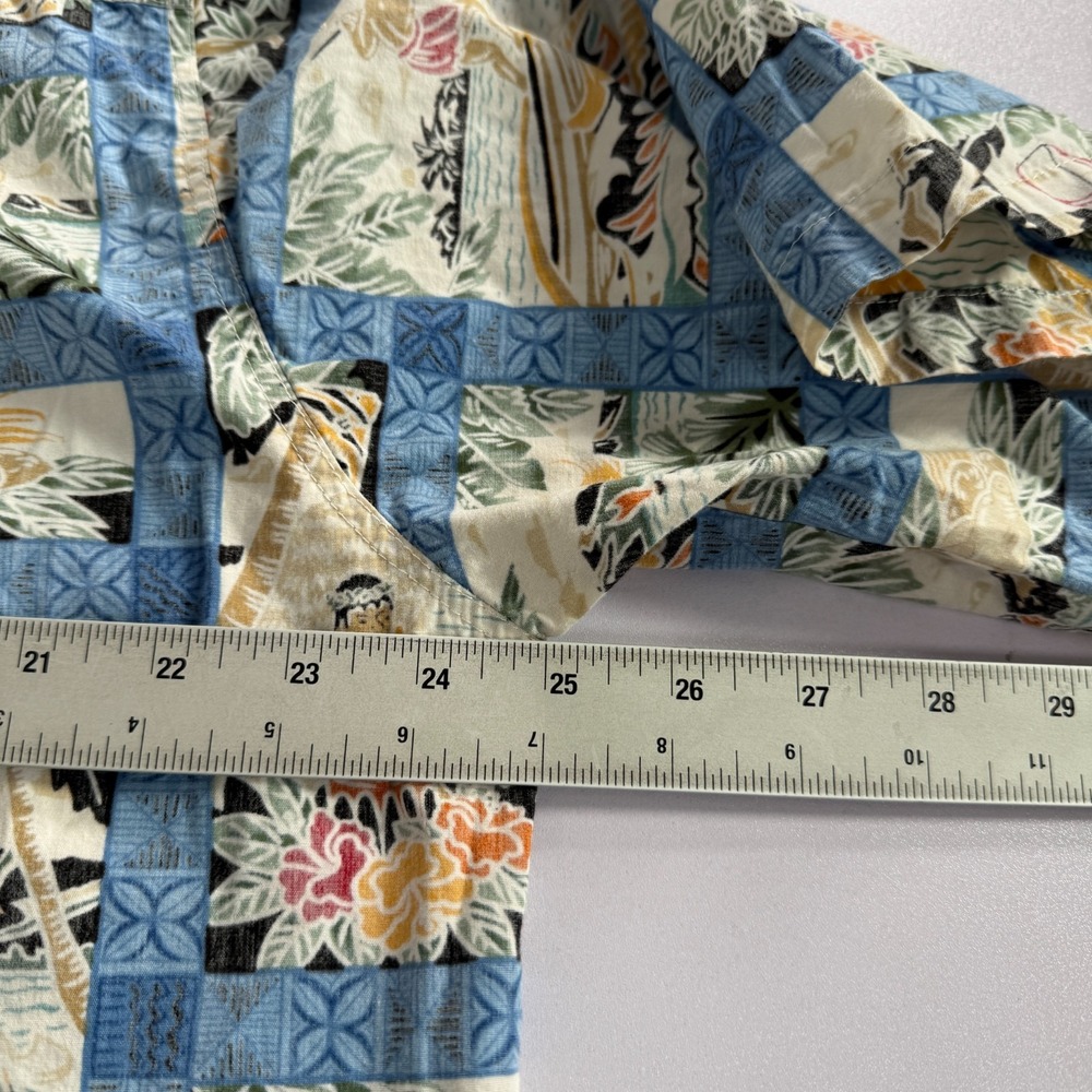 Go Barefoot Shirt Mens Large Blue Hawaiian Popover Camp Island Tropical Tribe - Picture 6 of 8